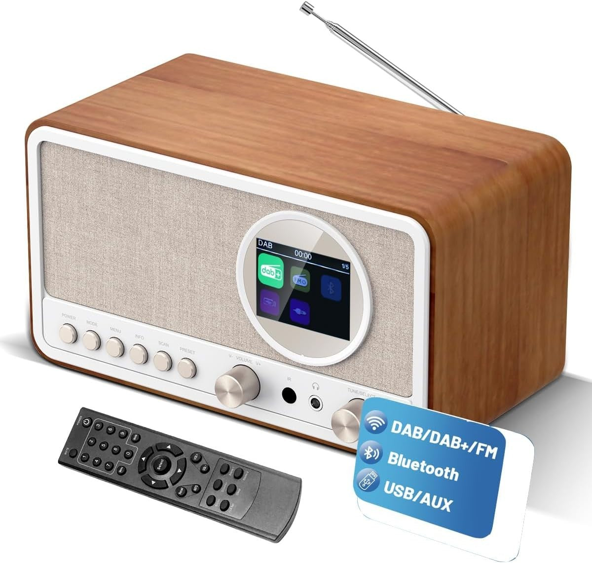 DAB/DAB+ FM Digital Radio Bluetooth Retro Alarm Clock USB AUX