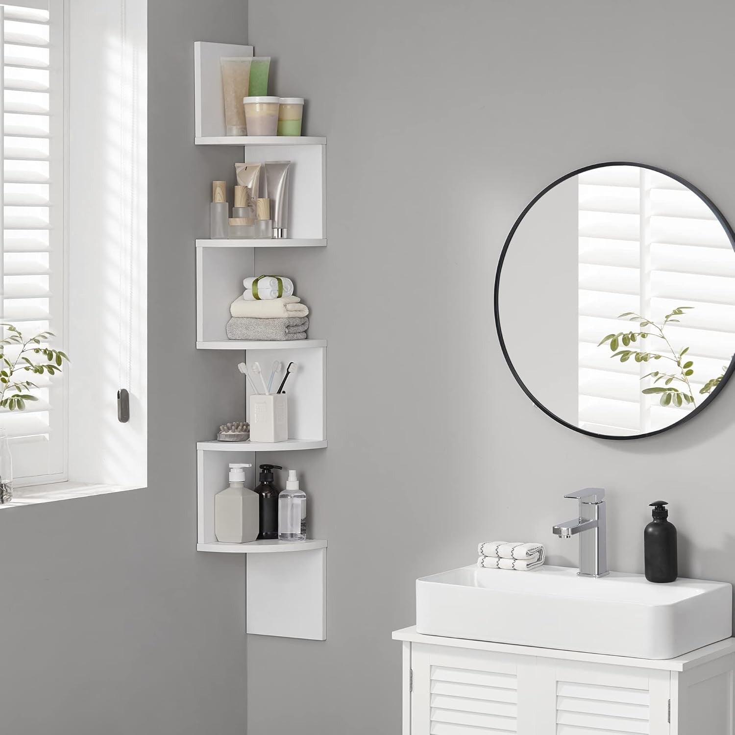 5 Tier Corner Wall Shelf White Floating Zigzag Display Unit 126cm
