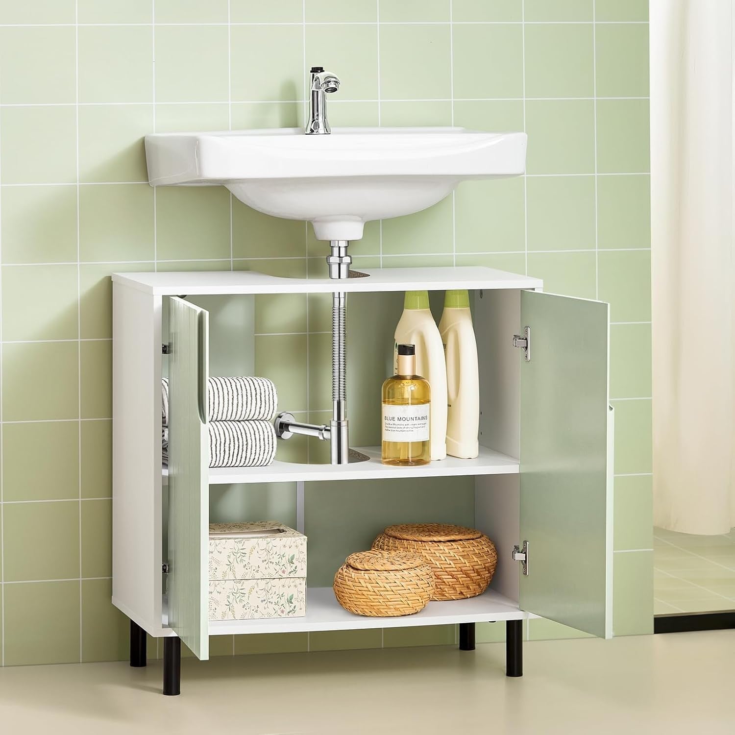 Green Under Sink Bathroom Cabinet 60x30x60cm Vanity Storage Cupboard Unit