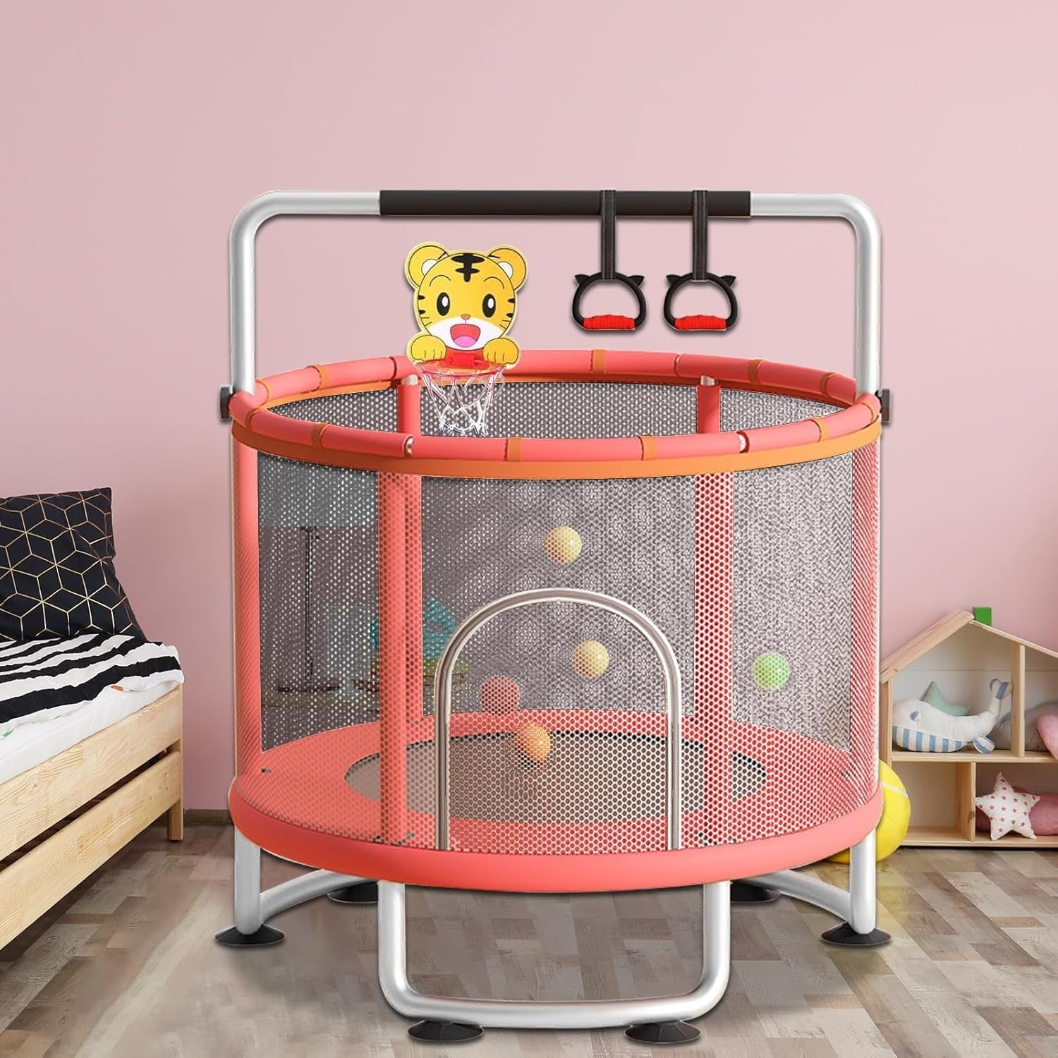 5FT Kids Trampoline Indoor Outdoor Toddler Play Gym Enclosure Hoop Set