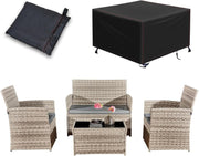 4pc Rattan Garden Furniture Set w/Cover Sofa Chairs Coffee Table Grey