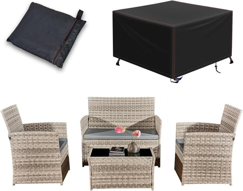 4pc Rattan Garden Furniture Set w/Cover Sofa Chairs Coffee Table Grey