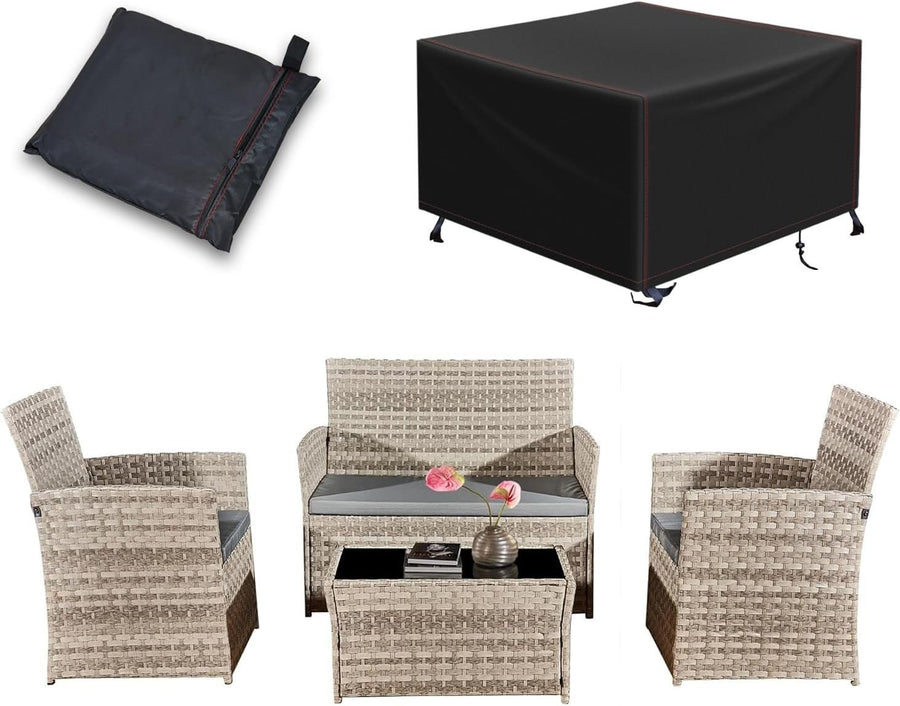 4pc Rattan Garden Furniture Set w/Cover Sofa Chairs Coffee Table Grey