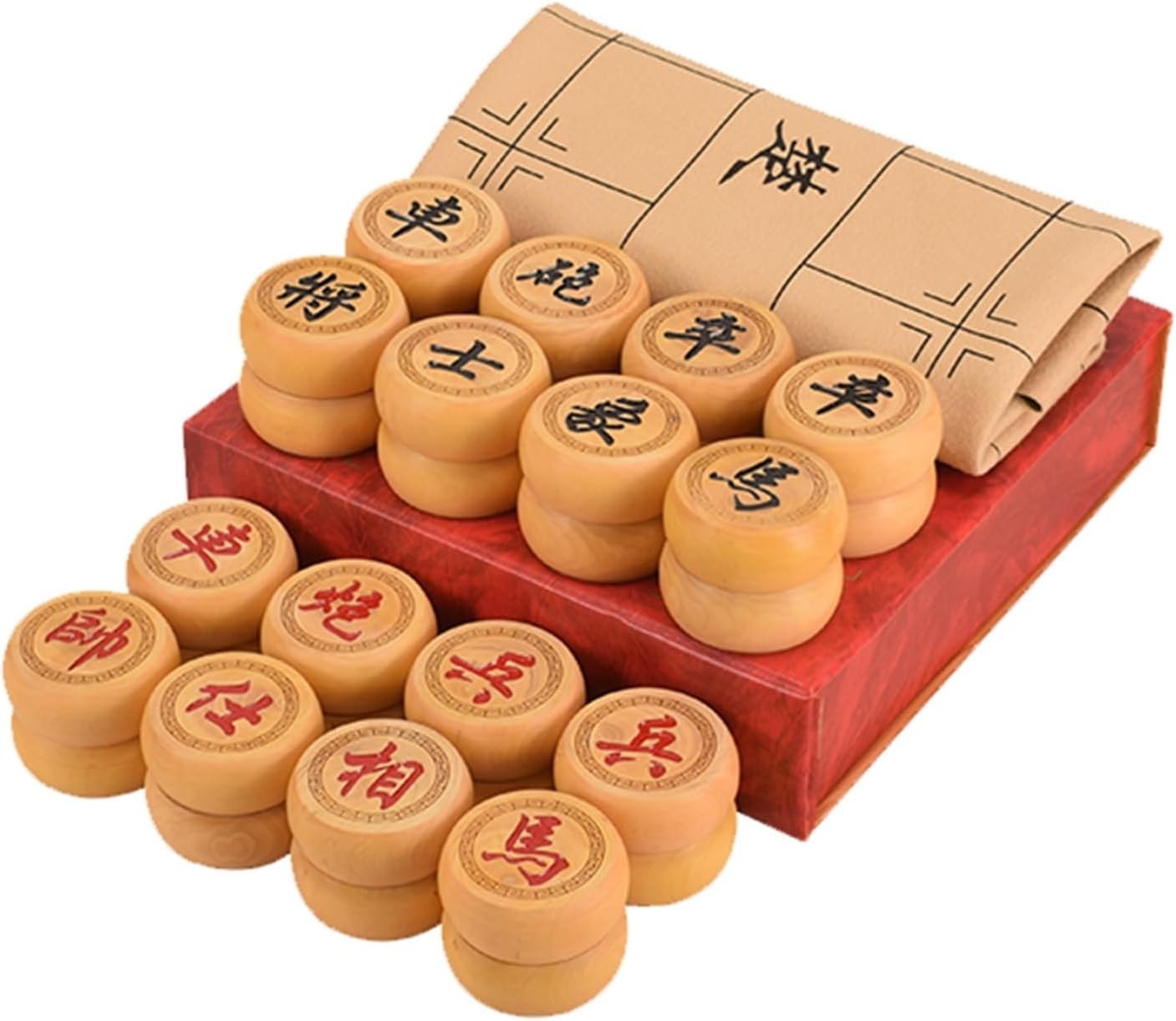 Boxwood Xiangqi Chinese Chess Set Leather Travel Board 2 Player
