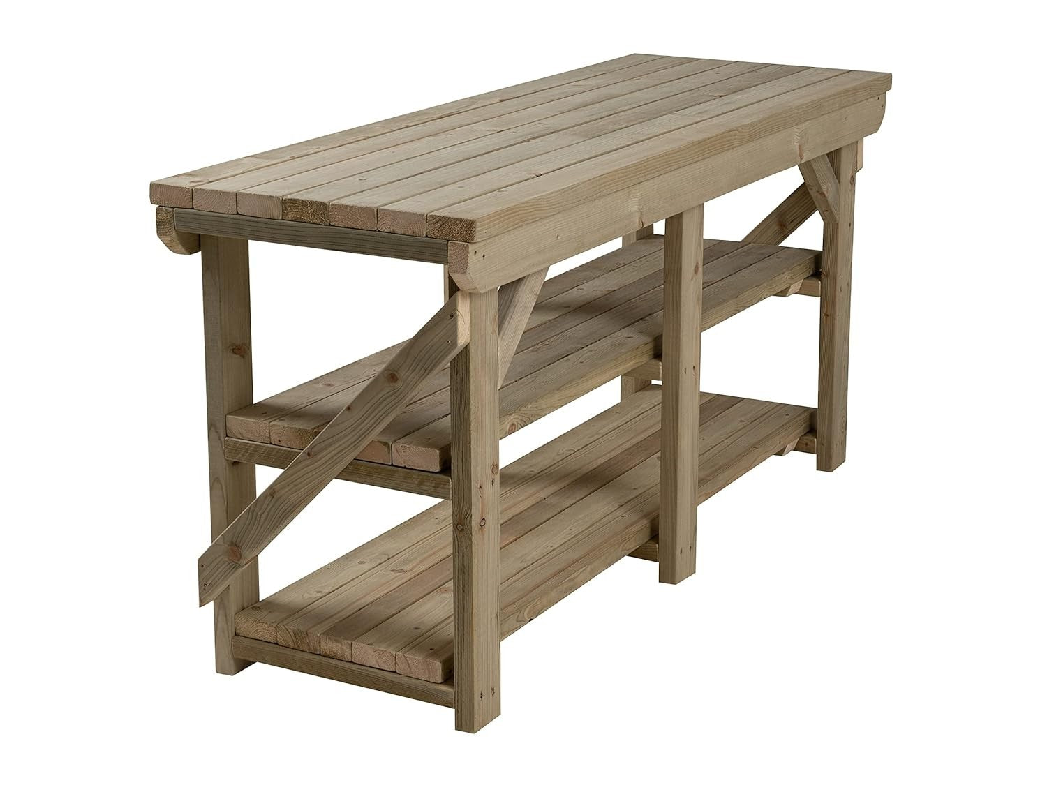 7ft Heavy Duty Pressure Treated Wooden Workbench Double Shelf Indoor Outdoor