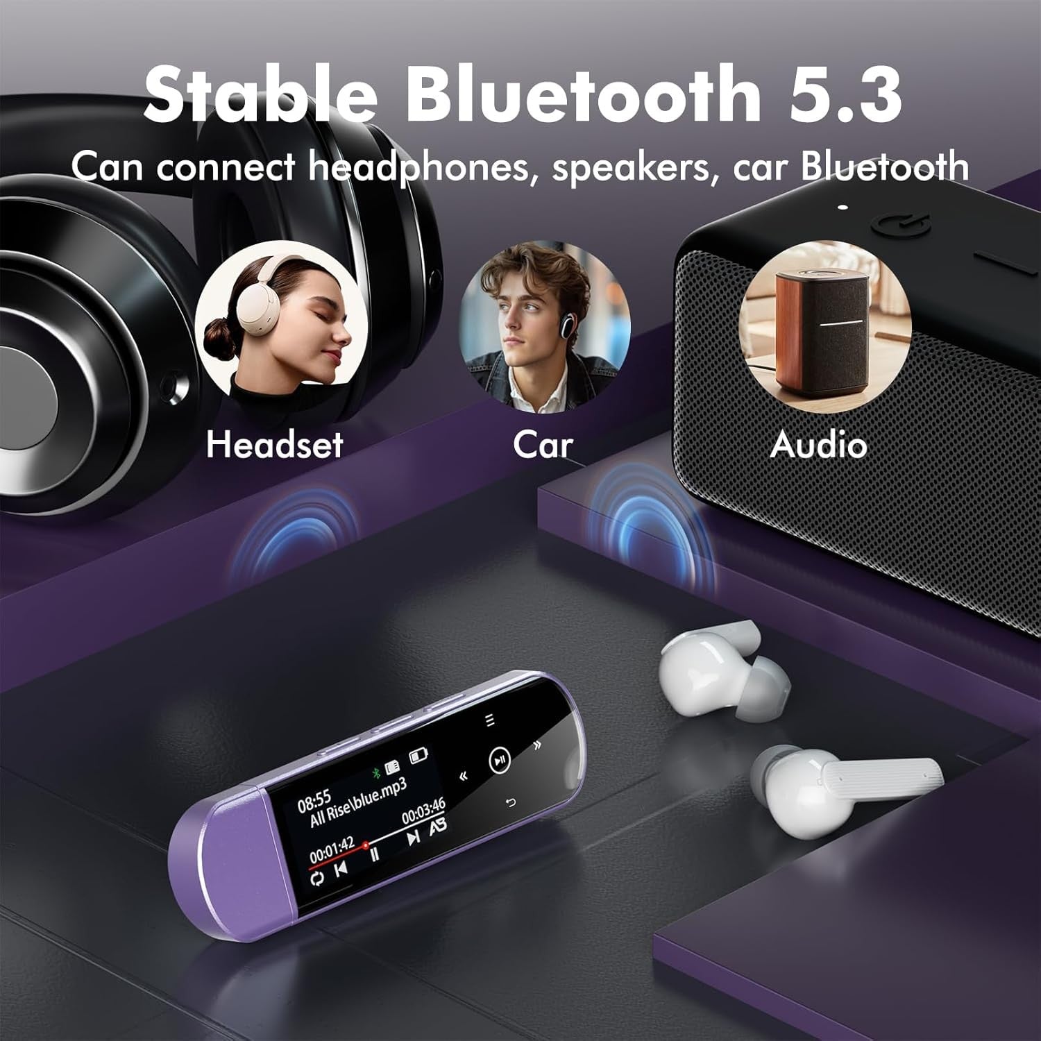 64GB MP3 Player Bluetooth 5.3 Clip Sports FM Recorder