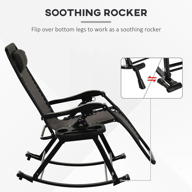 Folding Recliner Rocking Chair Zero Gravity Garden Lounger Cup Holder