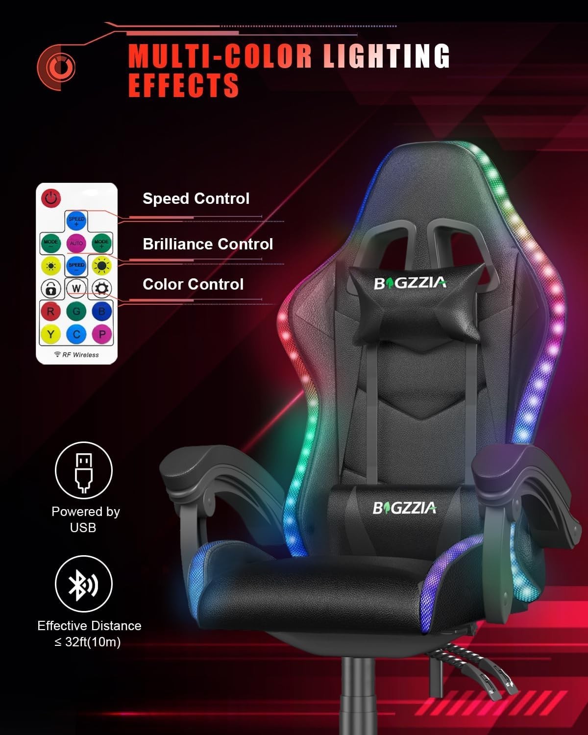 Gaming Chair RGB LED Light Reclining PC Computer Office Desk Racing Seat