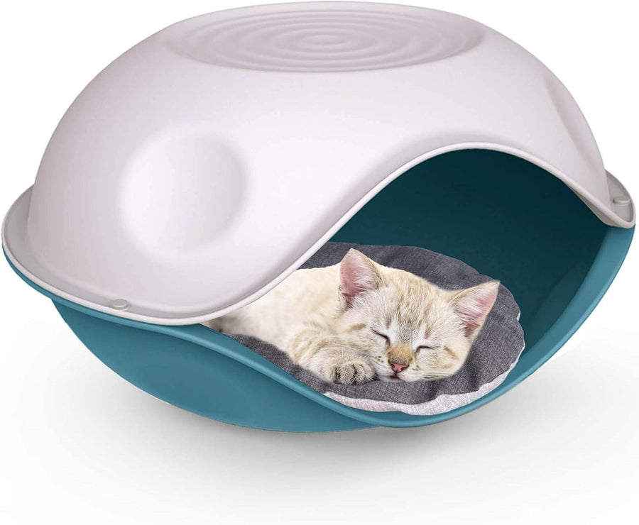 Weatherproof Plastic Pet House & Bed 2-in-1 Kennel Blue 57x57x30cm