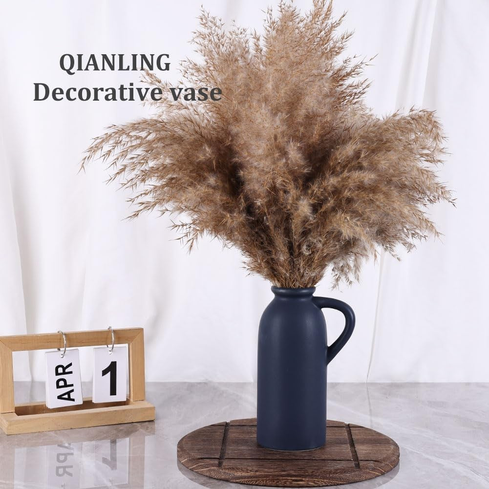 Blue Ceramic Vase Set of 3 Matte Jug Vases Farmhouse Table Home Decor
