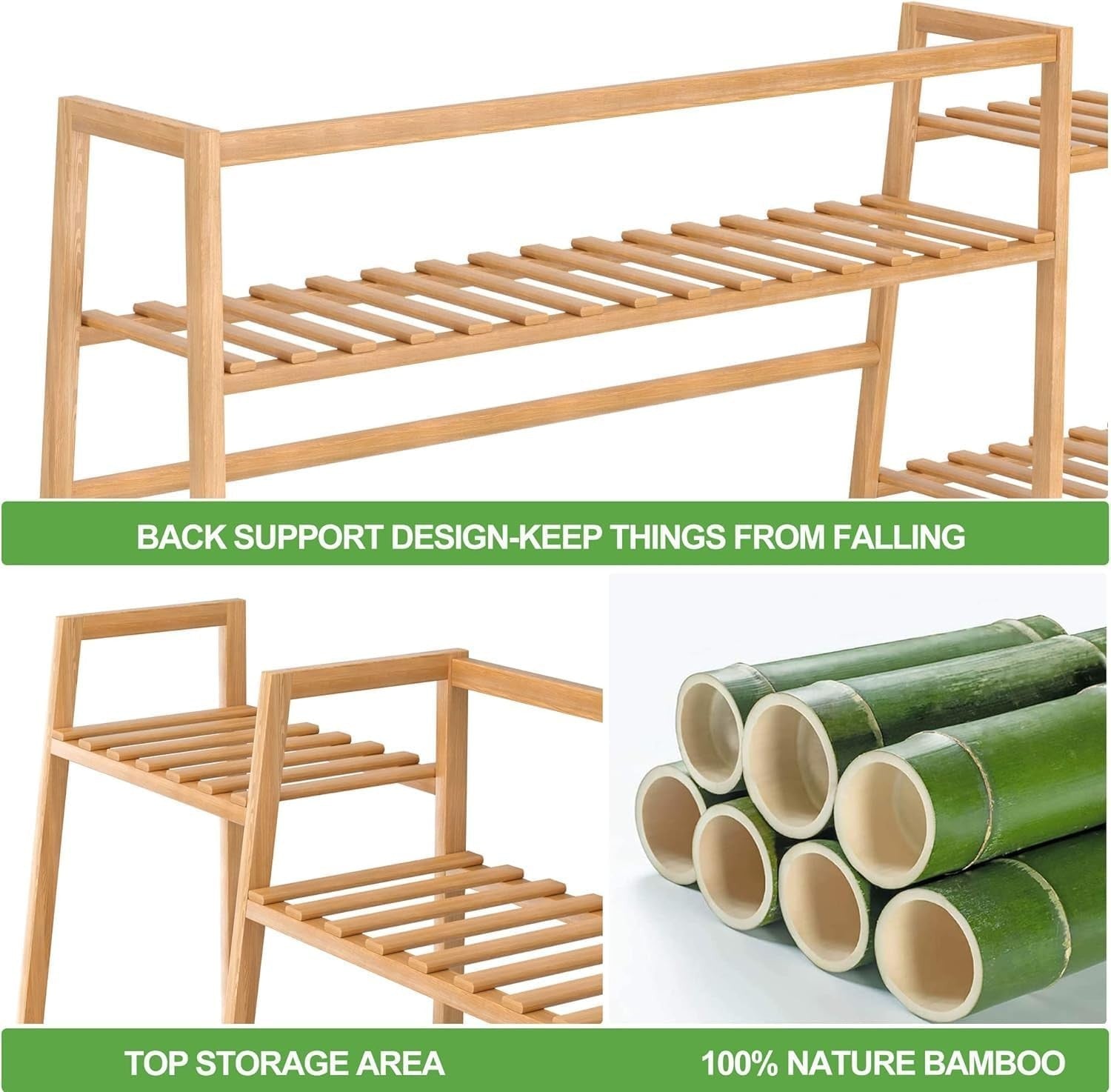 Bamboo Clothes Rack with Shelves, Freestanding Garment Rail Beige