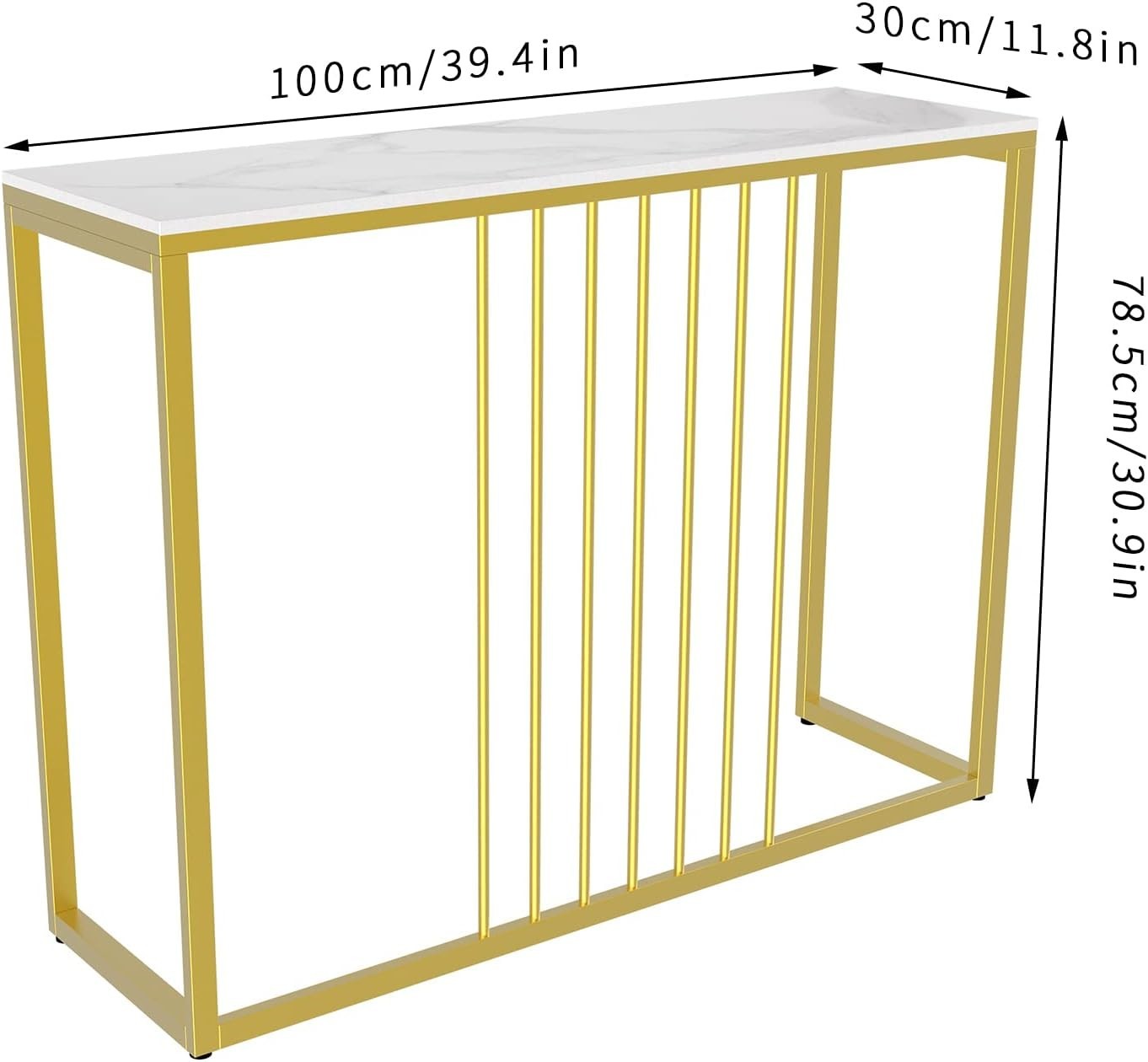 White Marble Console Table Slim 100cm – Gold Frame Entryway Desk Hall