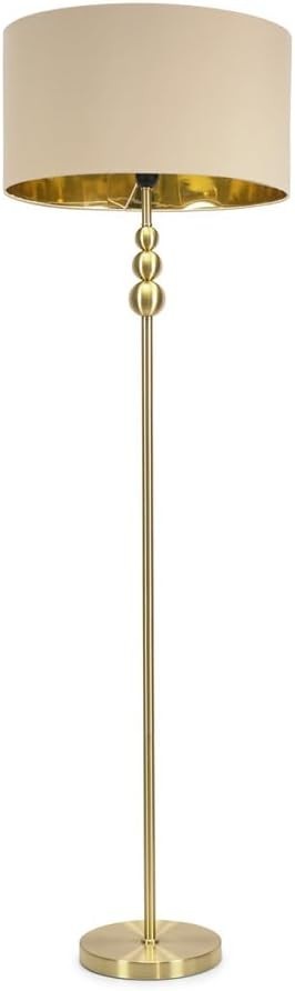Gold Floor Lamp with Beige Shade – Tall Modern Light + LED Bulb Included