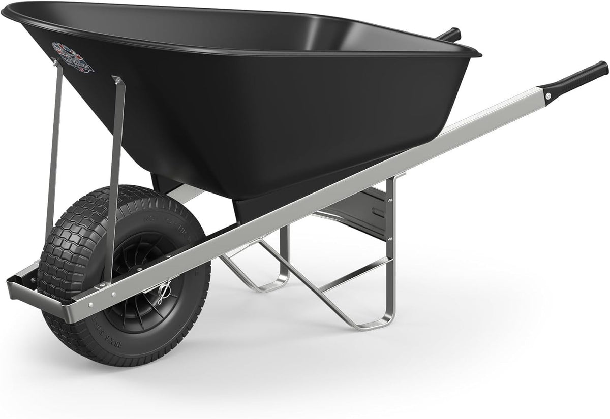 120L 1-Wheel Garden Wheelbarrow Black – Puncture Proof Fat Tyre Heavy Duty Frame