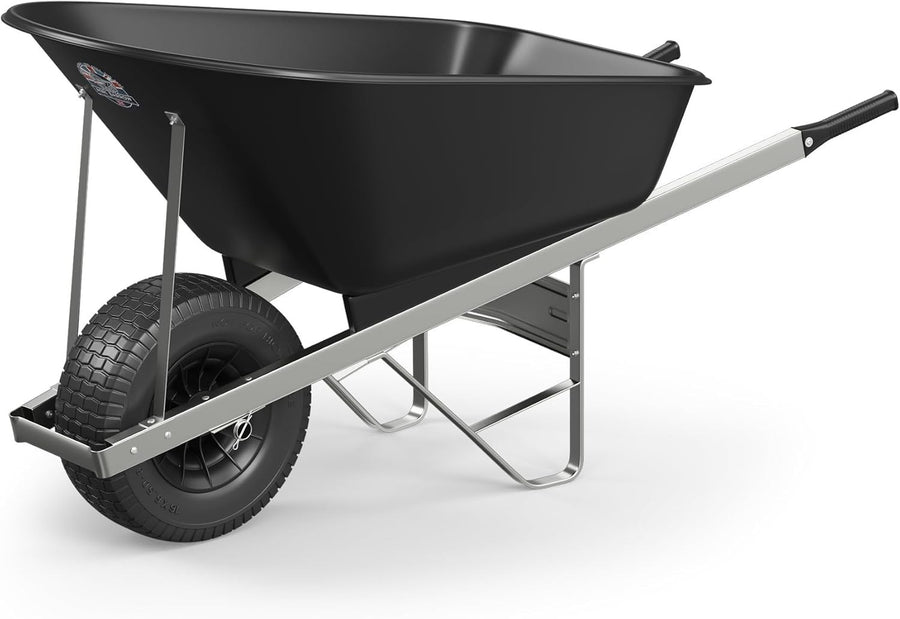 120L 1-Wheel Garden Wheelbarrow Black – Puncture Proof Fat Tyre Heavy Duty Frame