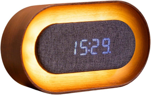 Wood LED Alarm Clock Ambient Light Touch Control Rechargeable Modern Bedside