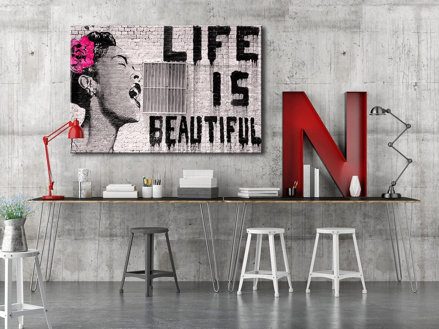 Large Graffiti Canvas Wall Art Life Is Beautiful Framed
