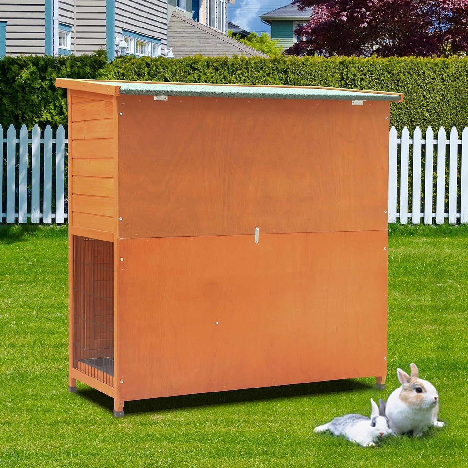 Large 2 Tier Rabbit Hutch Double Decker Cage with Ramp Sliding Trays