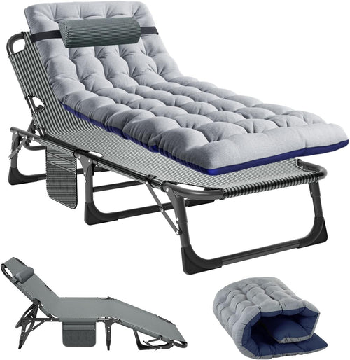 Portable Folding Garden Sun Lounger with Adjustable Backrest & Cushion