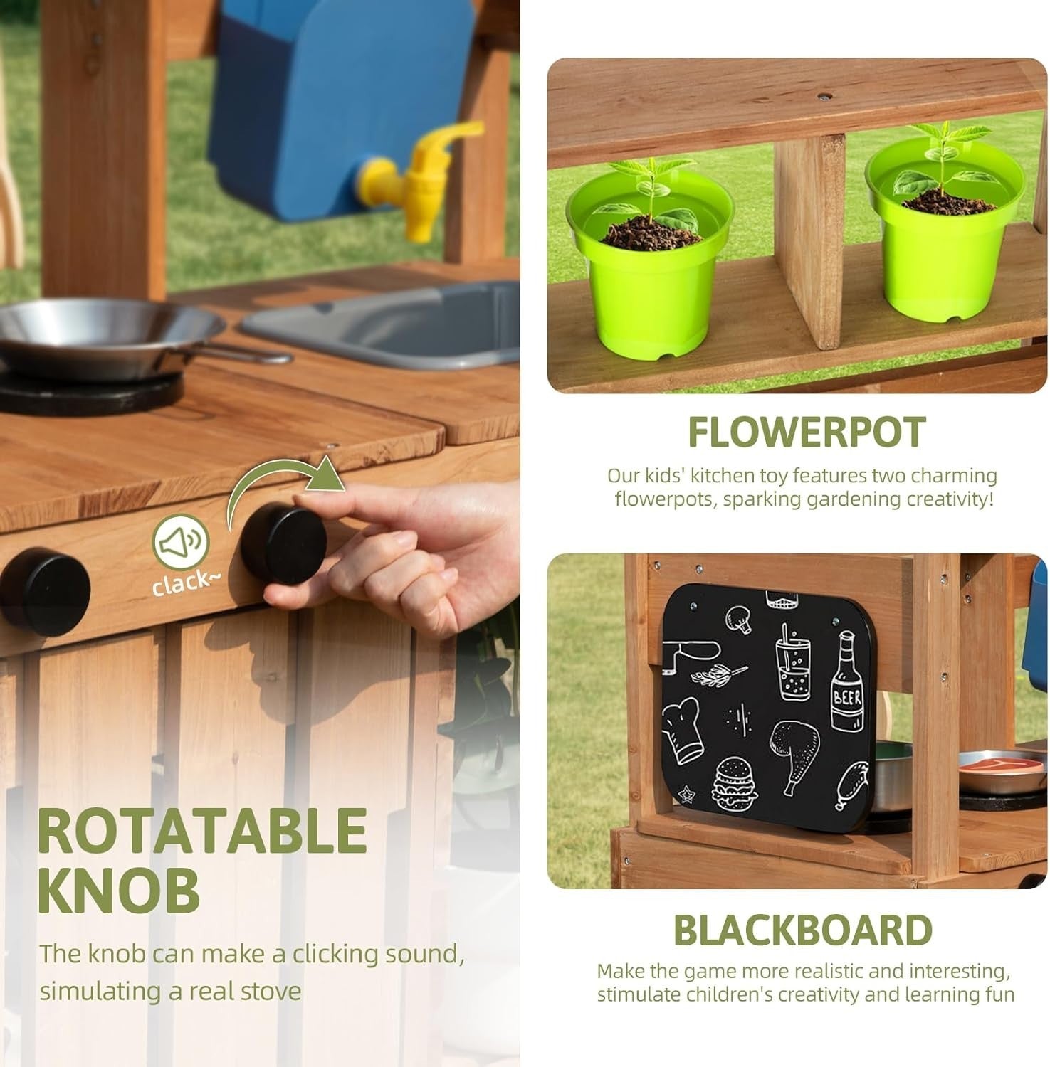 Outdoor Mud Kitchen Kids Wooden Playset Canopy Water Tank Garden