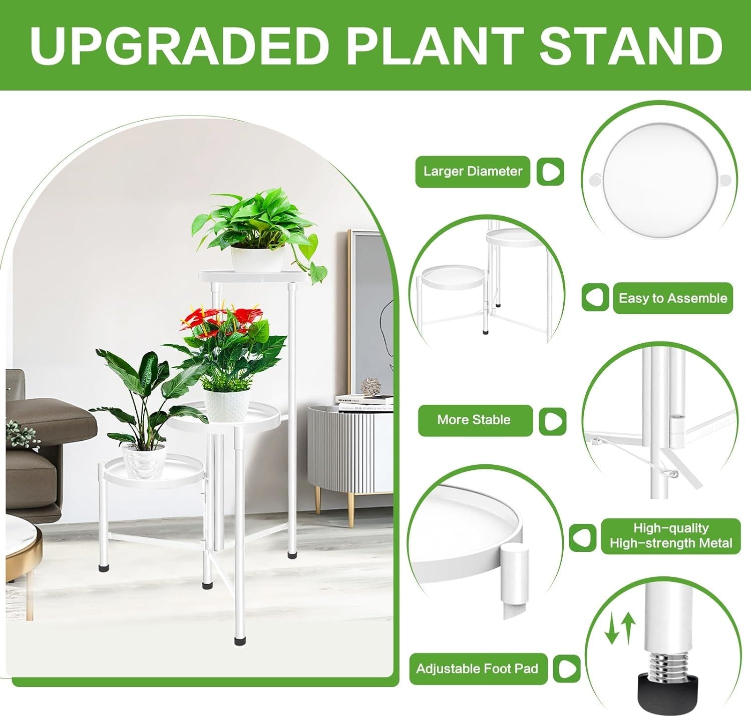 3 Tier White Metal Plant Stand Indoor Outdoor Corner  Rack Flower Pot Display