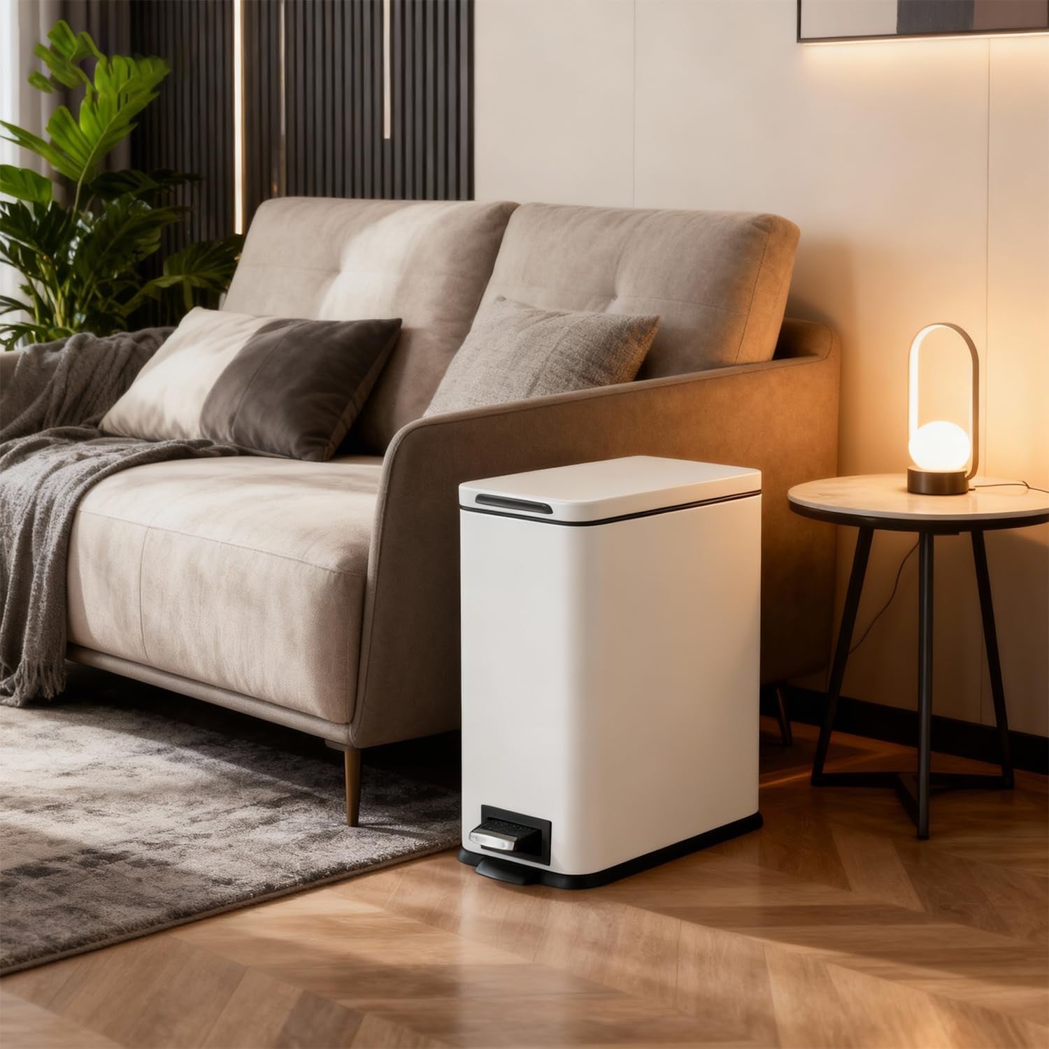 17L Slim White Pedal Bin Soft Close Stainless Steel Kitchen