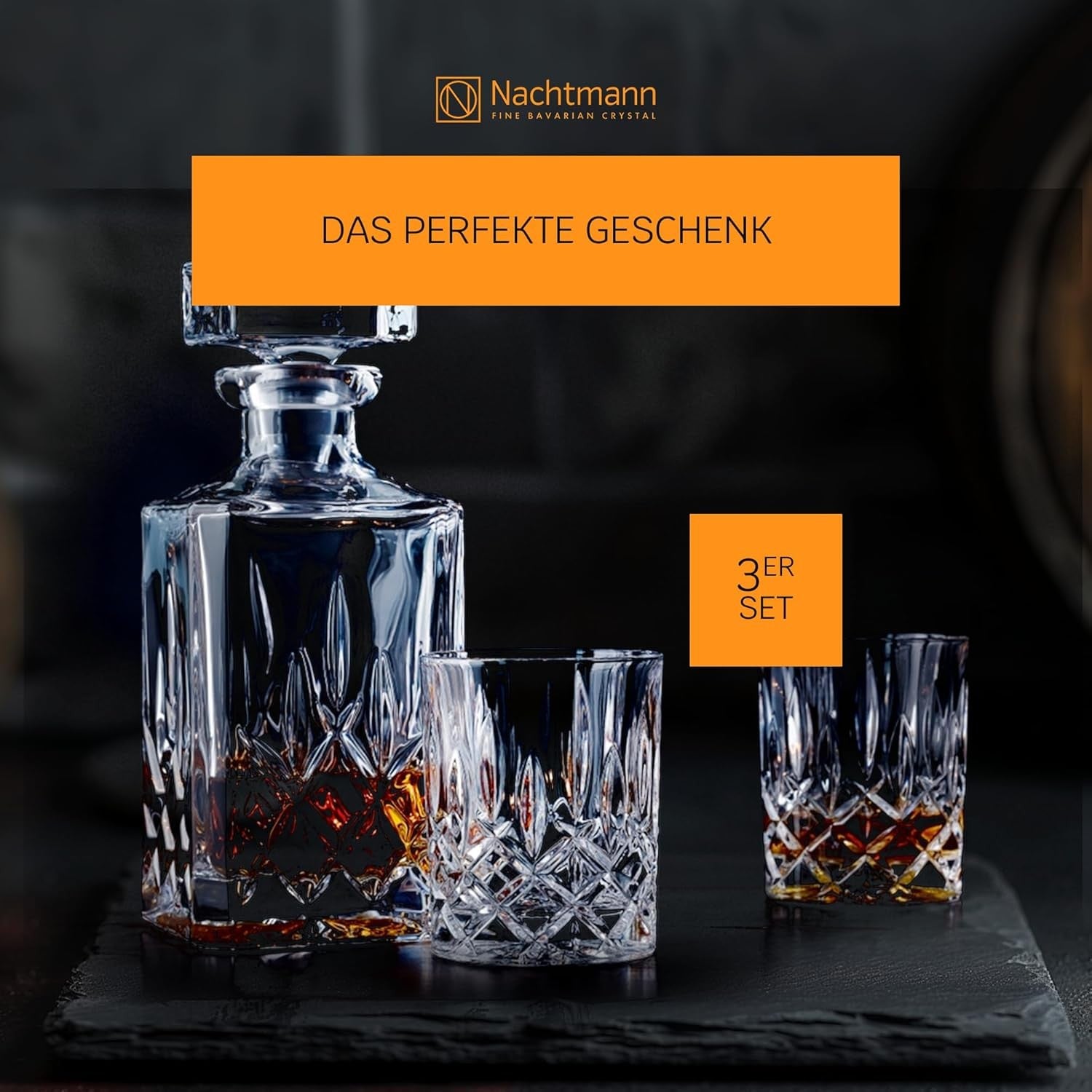 Crystal Whiskey Decanter Set with 2 Glasses | Premium Cut Glass Gift Box