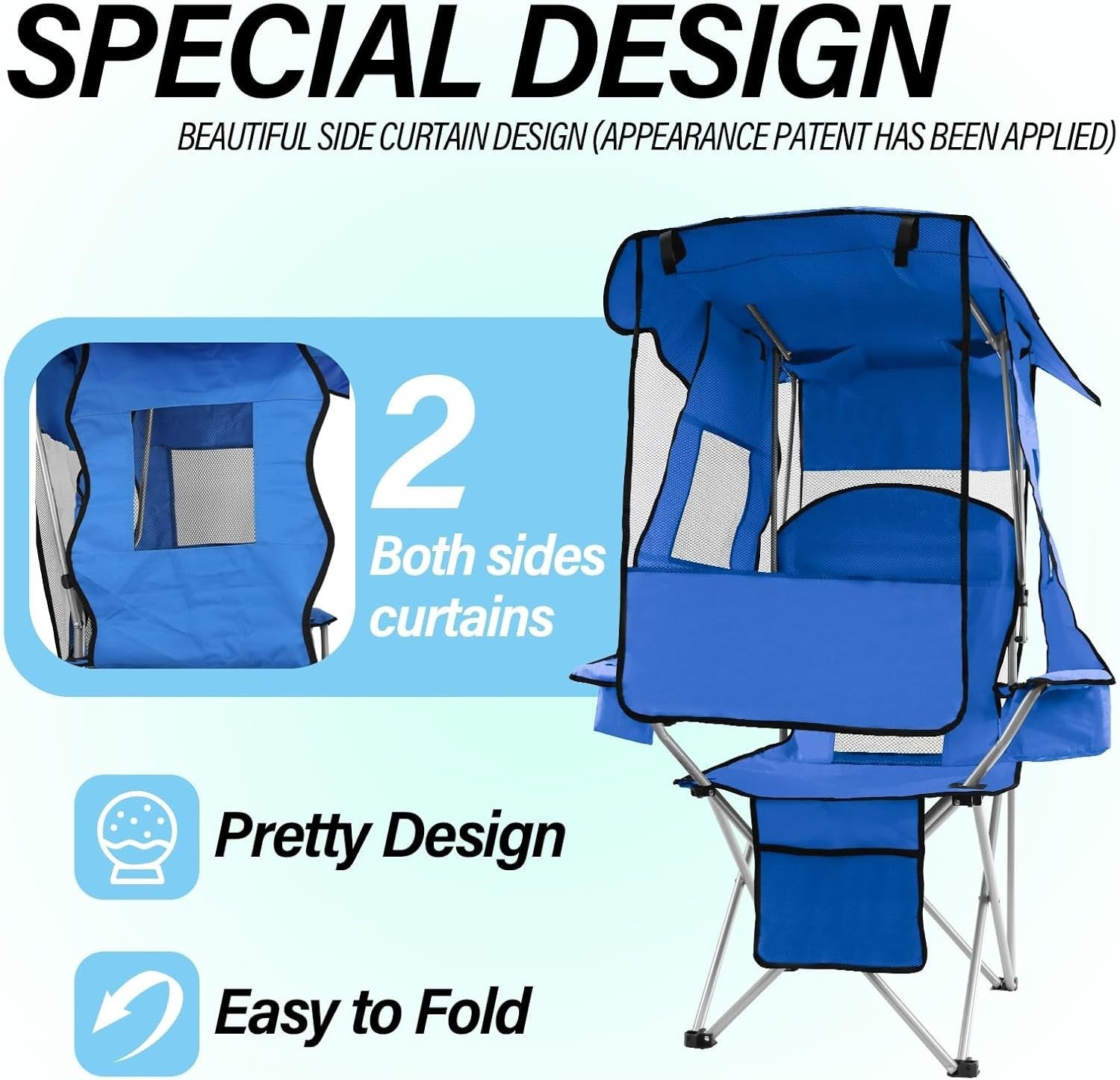 Foldable Beach Chair with Canopy Shade, Cooler Bag & Cup Holders Outdoor