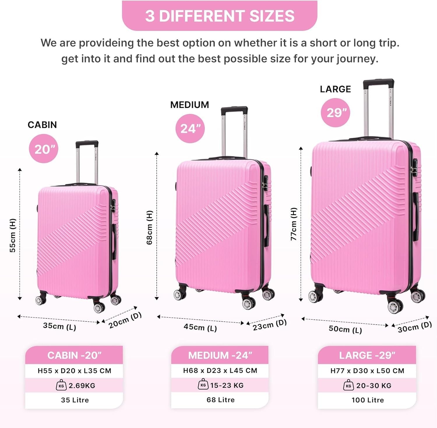 29'' Large Check In Suitcase Hard Shell Lightweight 4 Spinner Wheels Lock Pink