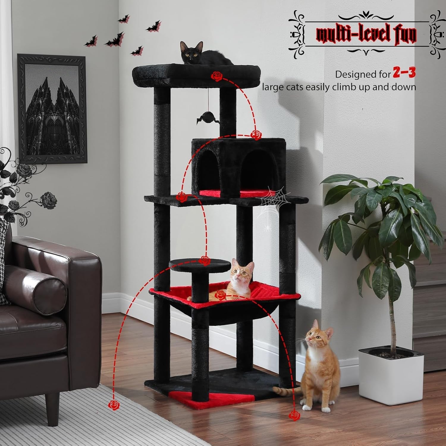 Large Cat Tree Tower 143cm Multi Level Scratching Posts Hammock Condo