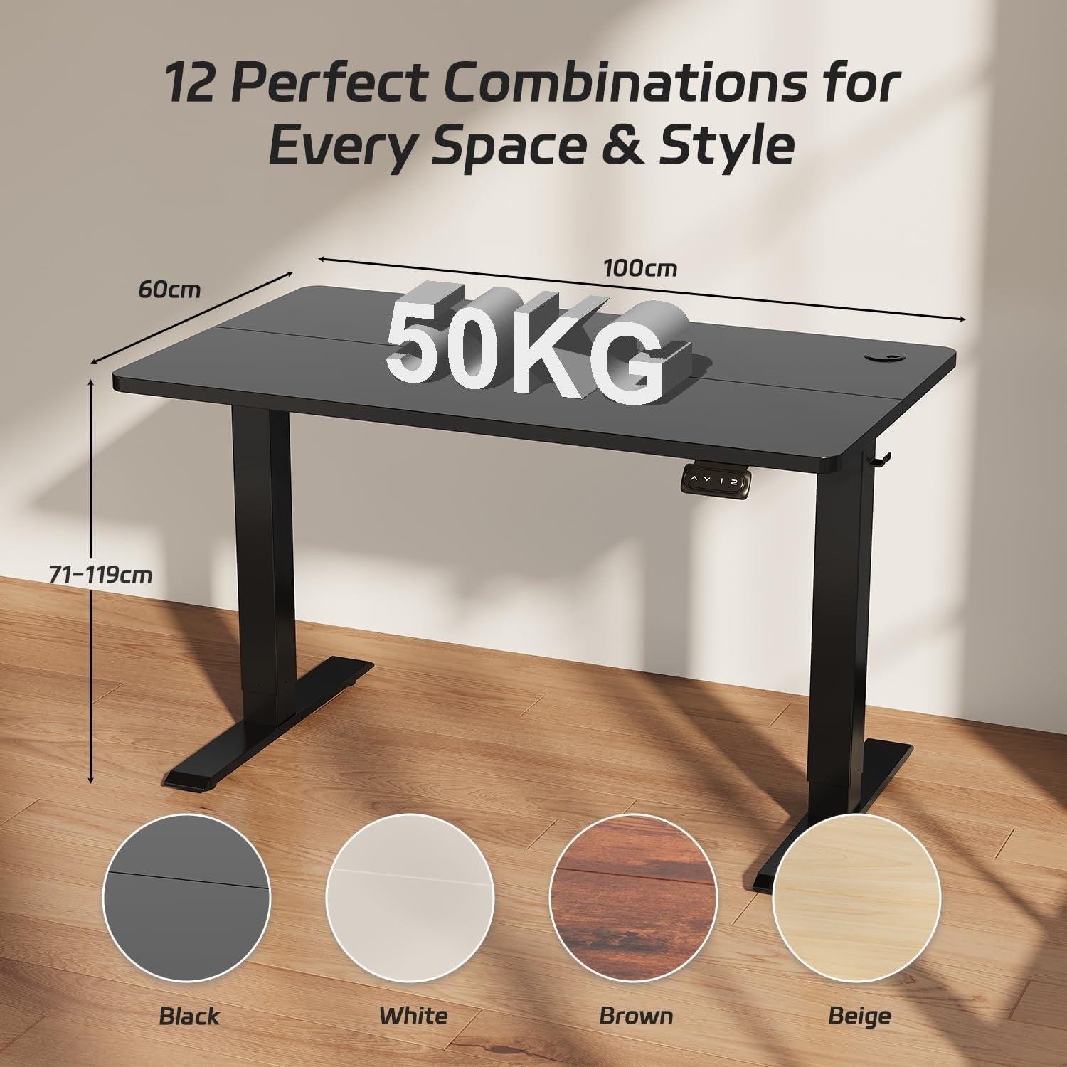 Electric Standing Desk 100x60cm Adjustable Sit Stand Table with Memory – Black
