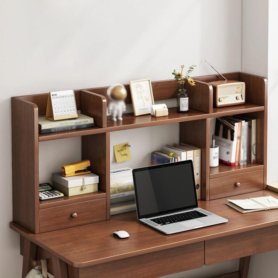 3-Tier Wood Desk Hutch Organizer w/ Drawers | Desktop Bookshelf Storage 80x16x52