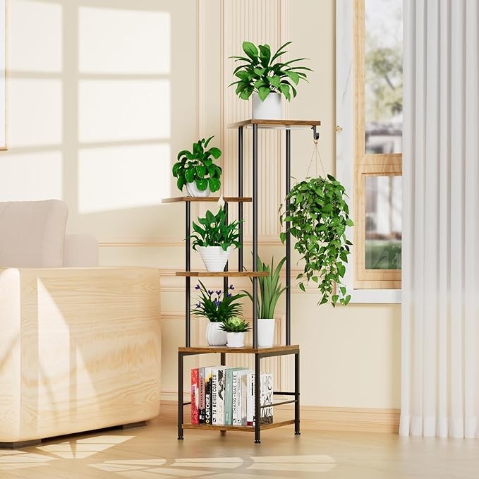 5 Tier Metal Plant Stand with Grow Lights, Tall Corner Flower Shelf for Home
