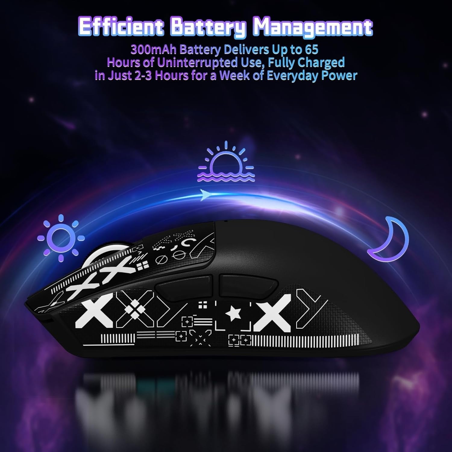 Wireless Gaming Mouse 22000 DPI RGB BT 2.4G USB 65H Grip Black