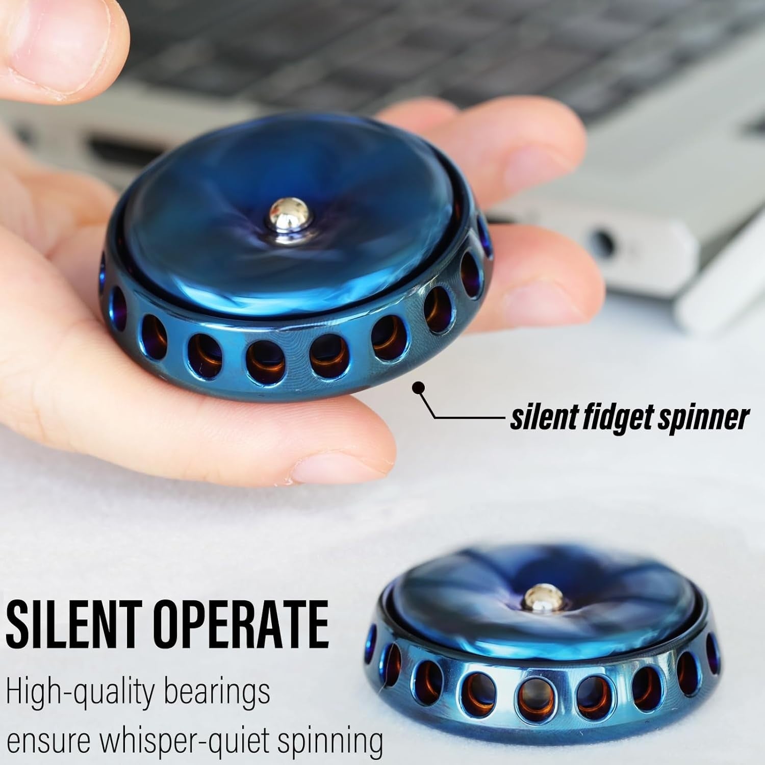 Blue Flower Metal Fidget Spinner Silent DIY Coin Top Slider