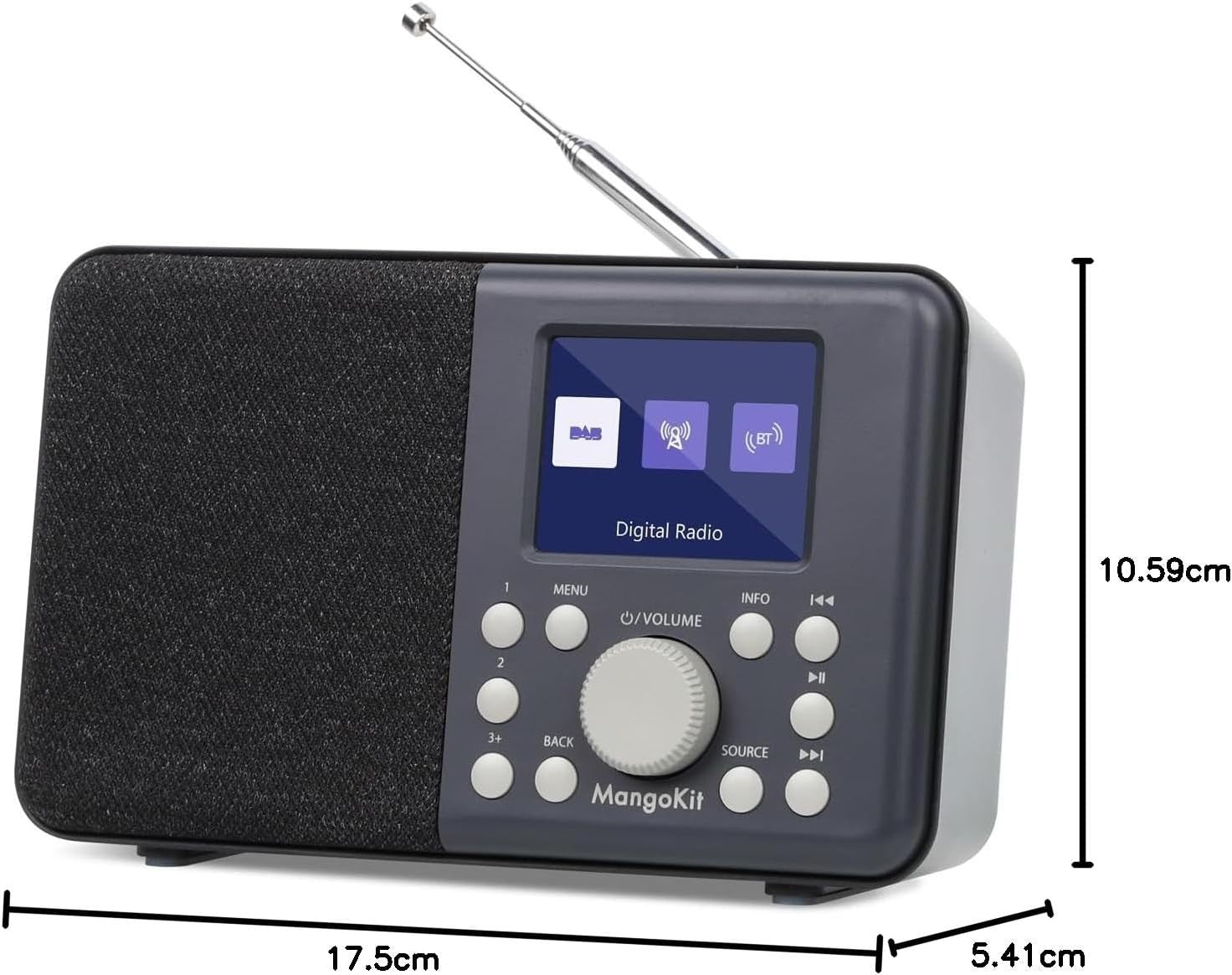 Portable DAB+ FM Radio Bluetooth 5.3 Dual Alarm 40 Presets Black
