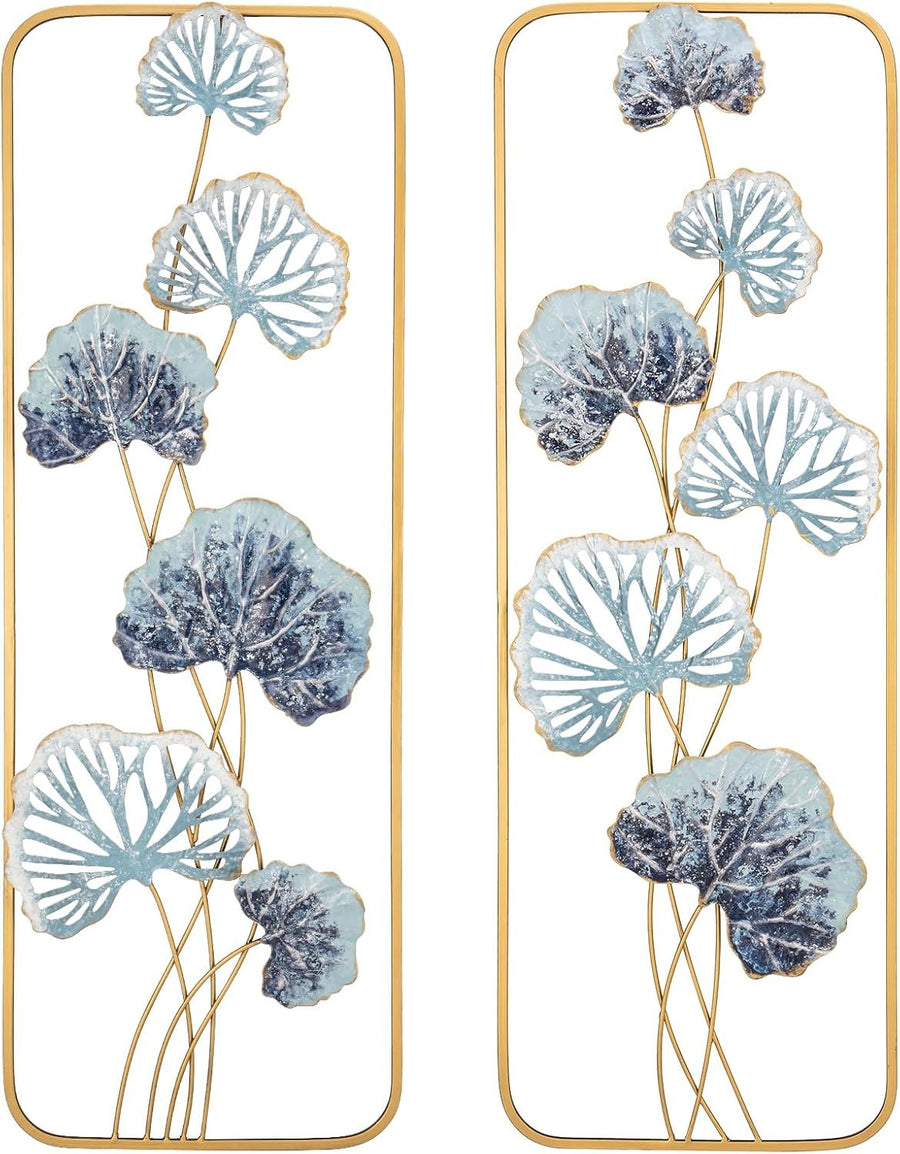 2PCS Gold Metal Wall Art Panels 90x31cm Modern Decor