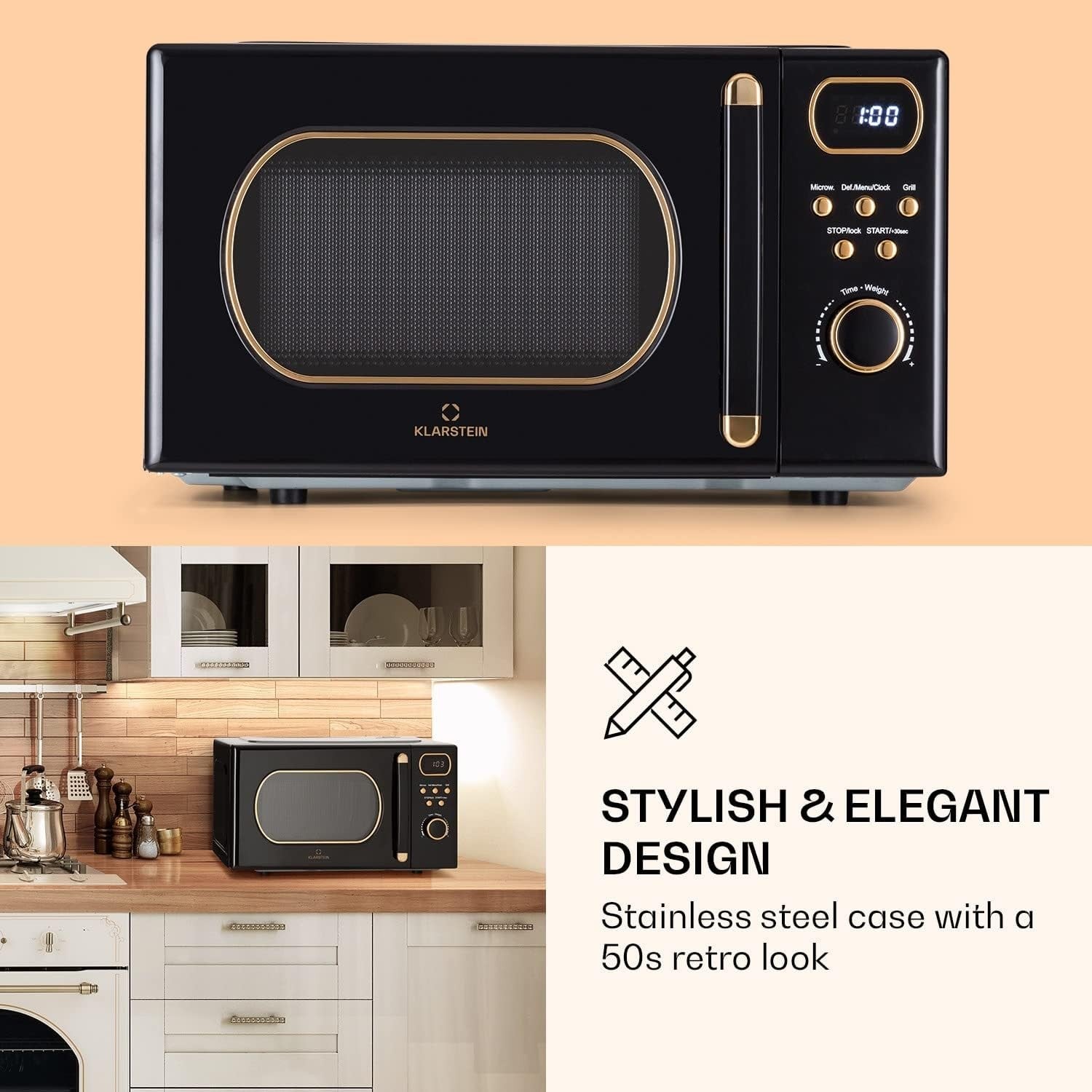 Klarstein 20L 800W Countertop Microwave Oven Grill Solo Stainless Steel
