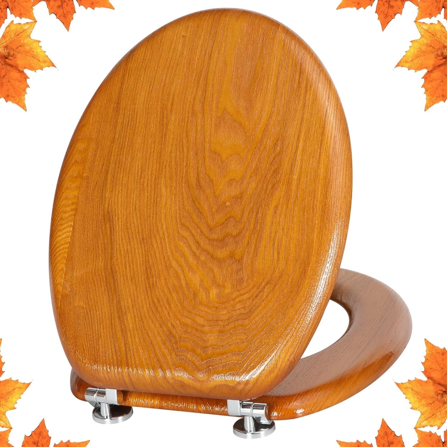 Natural Wooden Toilet Seat Antibacterial Oval Oak Yellow Adjustable Zinc Hinges