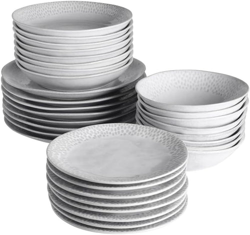 32pc Stoneware Dinner Set Dove Grey Scandinavian Plates Bowls Service for 8