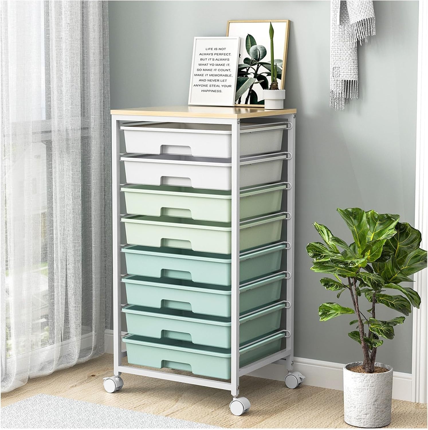 8 Drawer Rolling Storage Cart Utility Organizer Trolley Light Green