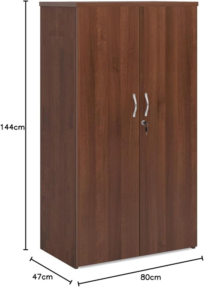 Walnut Lockable Office Cupboard 3 Shelves Double Door Storage Cabinet 144cm