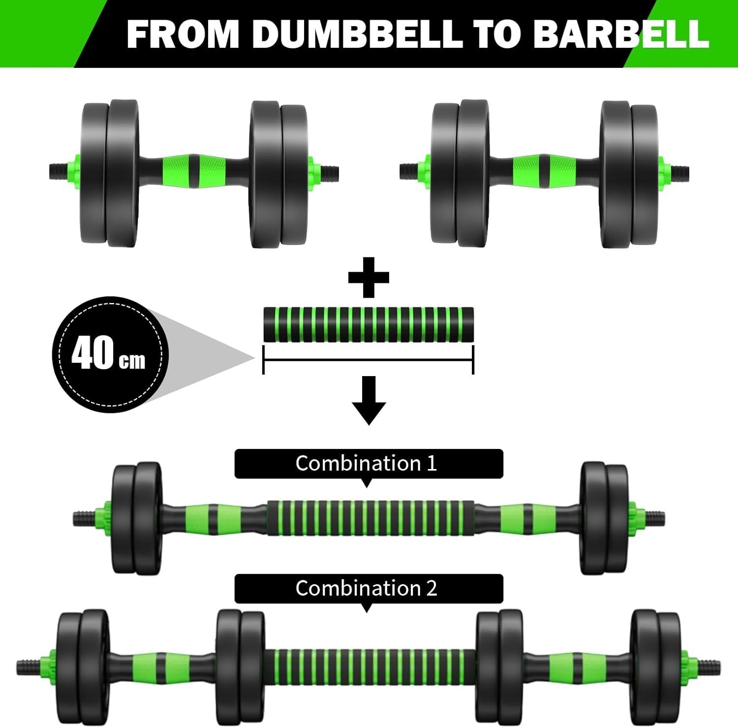 15KG Adjustable Dumbbells Barbell Set 3 in 1 Home Gym Weights