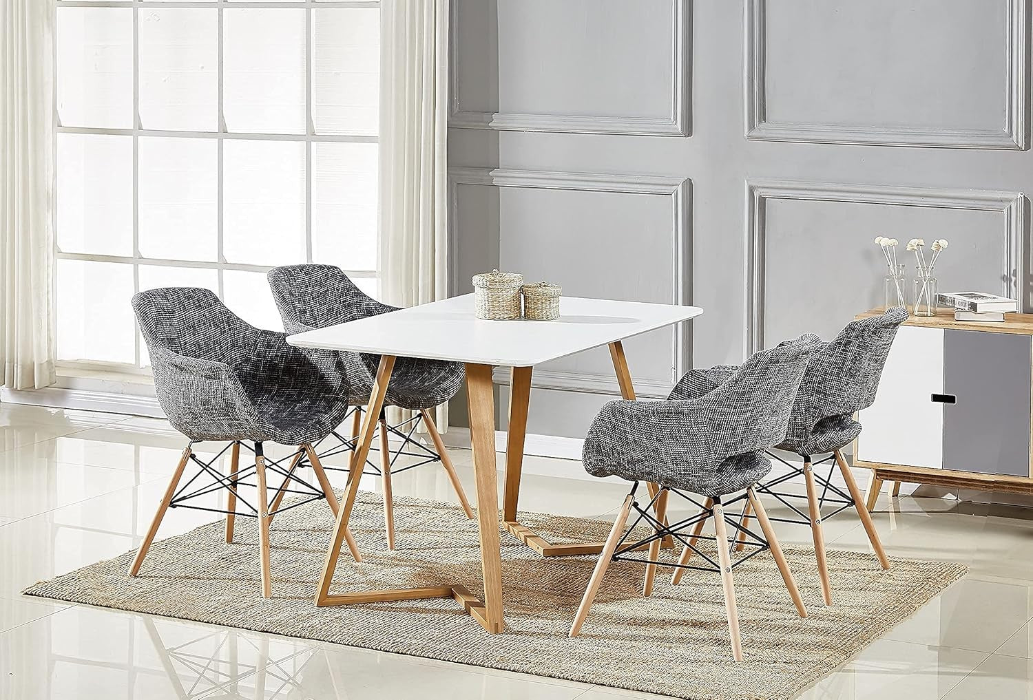 Dark Grey Fabric Armchair Round Tub Chair Wooden Legs