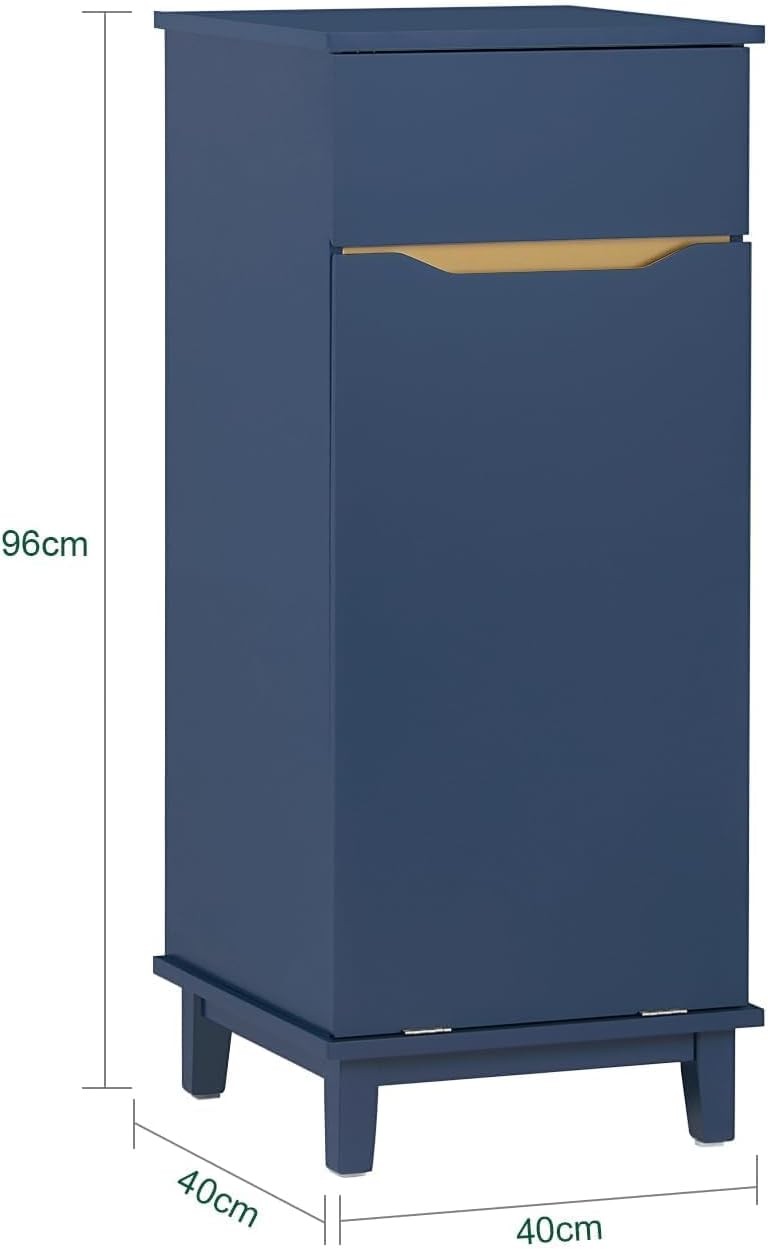 Slim Bathroom Laundry Cabinet with Fold Out Basket Drawer Storage Blue