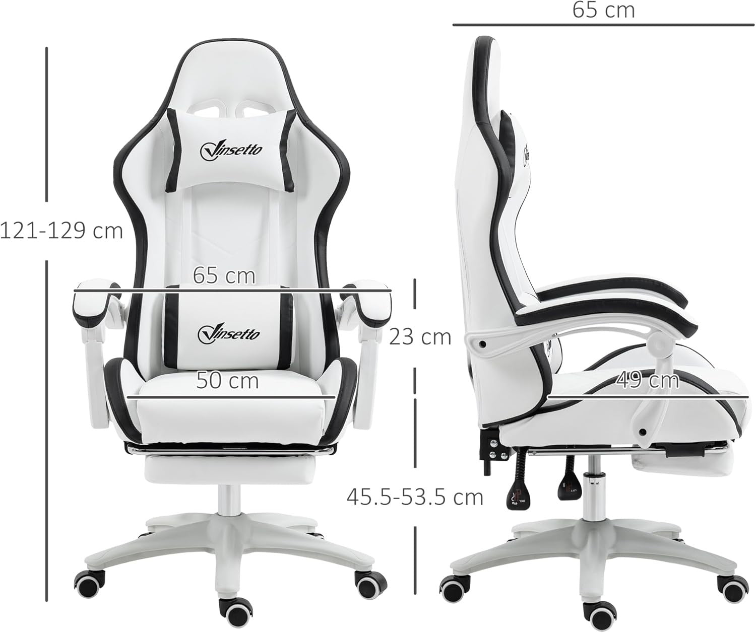 Gaming Chair PU Leather Recliner w/ Footrest 135° Swivel White Black