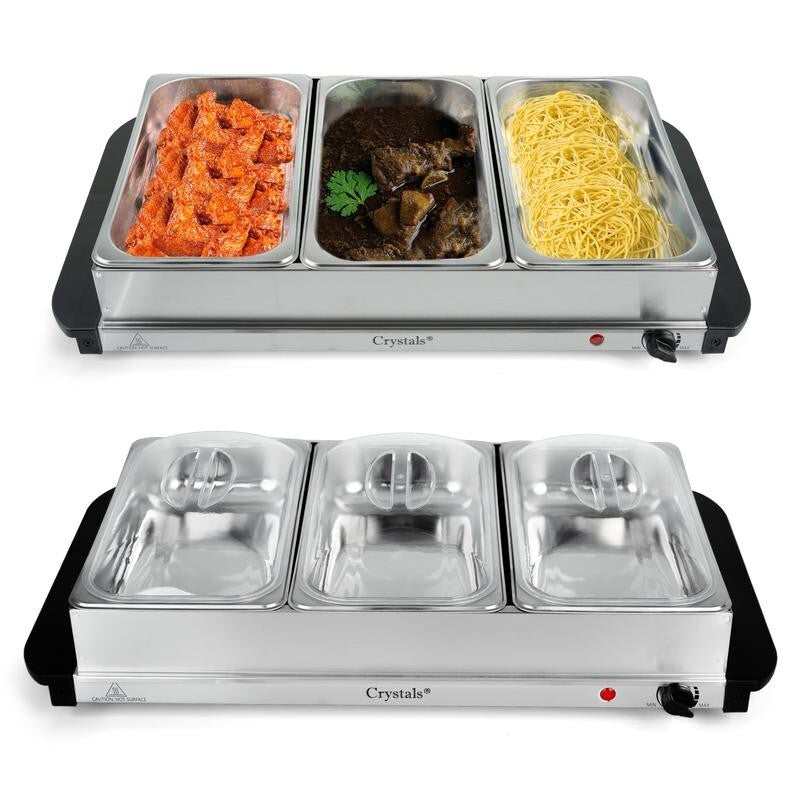 Electric Buffet Food Warmer Server 3x2.5L Hot Plate Adjustable Temp Tray