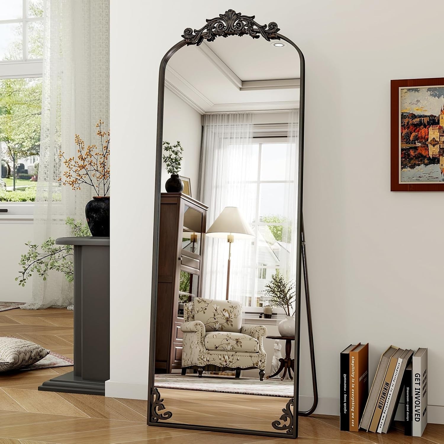 Full-Length Vintage Arched Floor Mirror | Shatterproof Glass, Retro Design 52x16