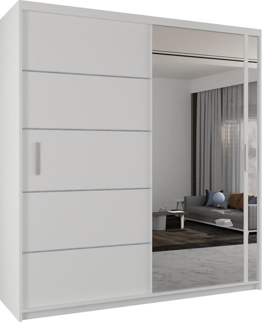 White Sliding Mirror Wardrobe 2 Door 120cm Modern Bedroom Storage