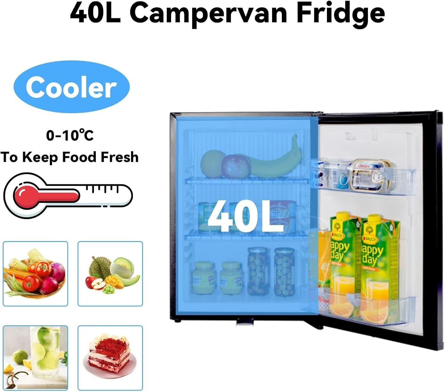 12V Mini Fridge 40L Campervan Portable Silent Black Lockable Compact